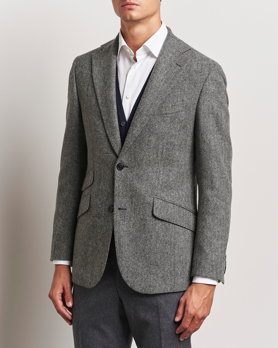 Men |  | Walker Slater | Edward Lambswool Herringbone Blazer Dark Grey