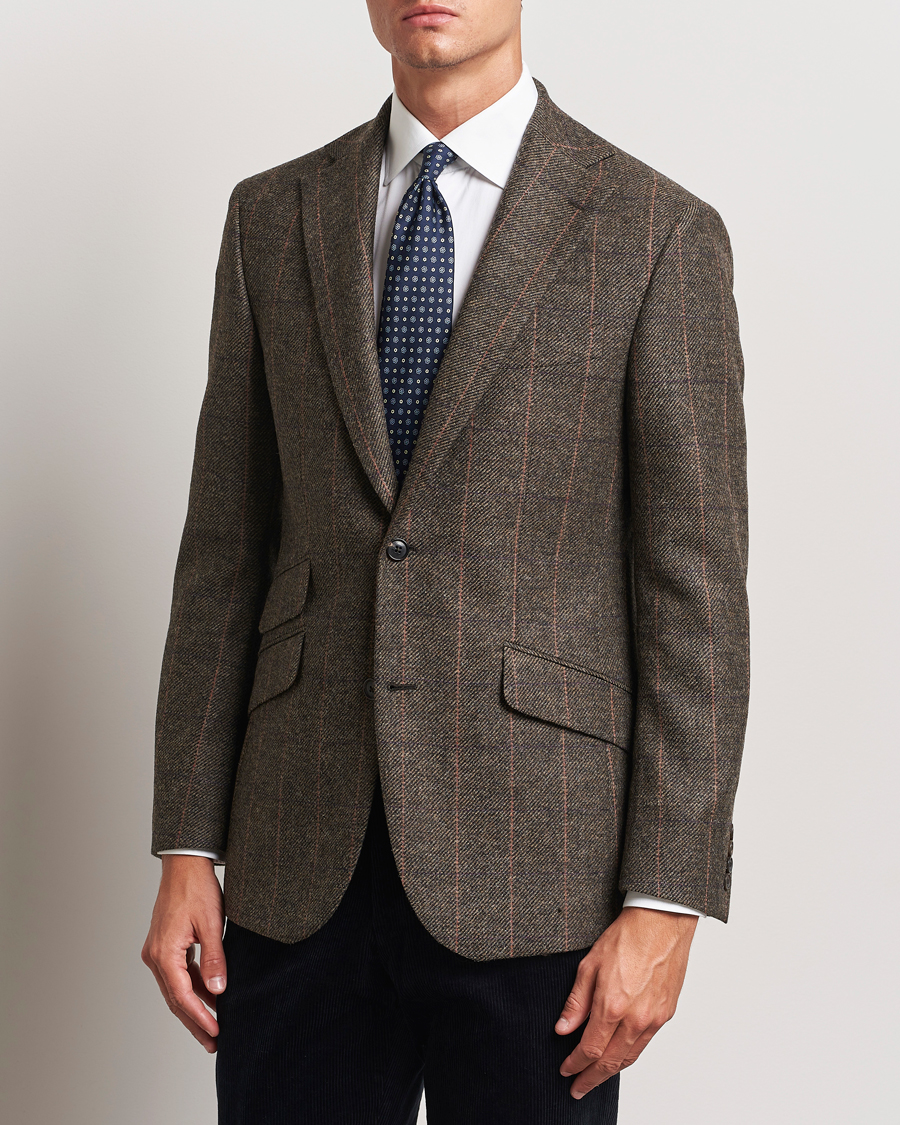 Men |  | Walker Slater | Edward Lambswool Windowpane Blazer Brown