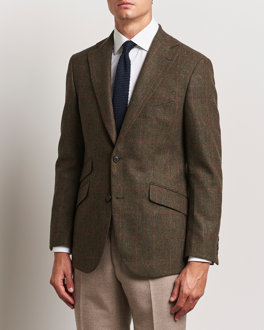 Men |  | Walker Slater | Edward Lambswool Windowpane Blazer Green