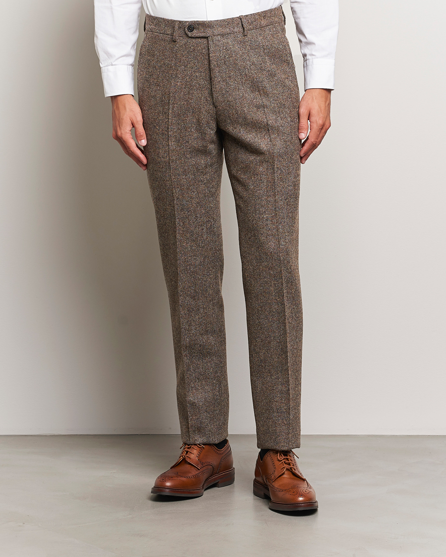 Men |  | Walker Slater | Edward Wool Donegal Trousers Brown