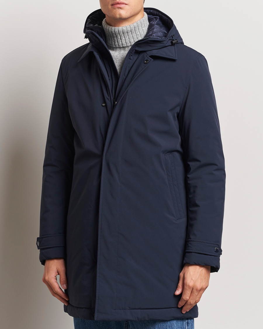 Men | Coats | Woolrich | Stretch 2 in 1 Padded Waterproof Carcoat Melton Blue