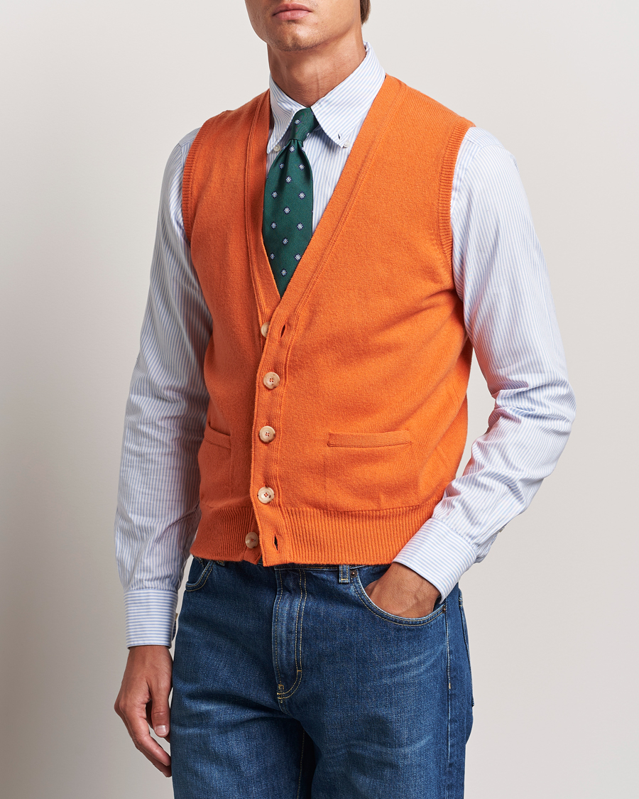 Men | Pullovers | Drake\'s | Lambswool Vest Cardigan Orange