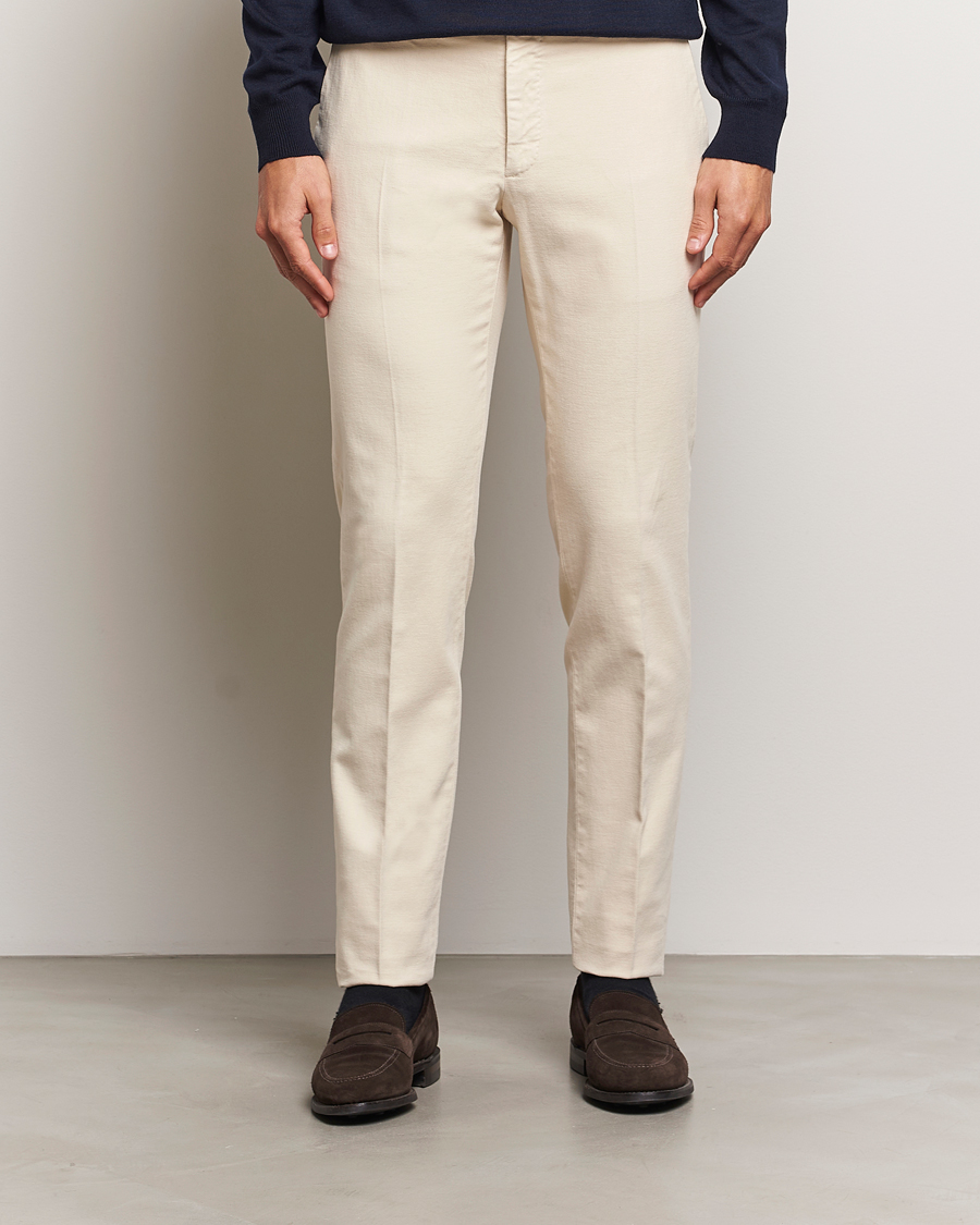 Men |  | Incotex | Slim Fit Luxury Moleskine Trousers Off White