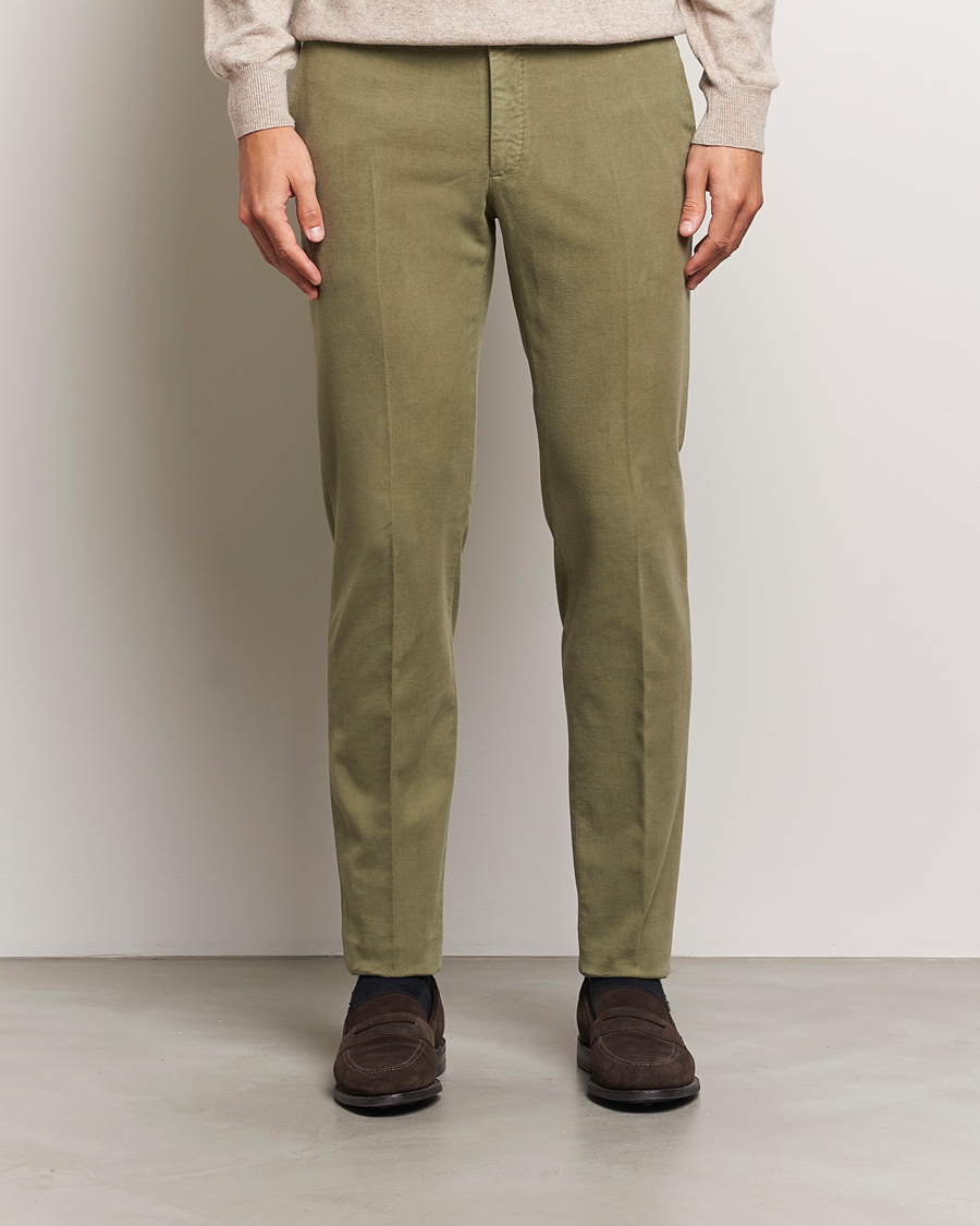 Men |  | Incotex | Slim Fit Luxury Moleskine Trousers Sage