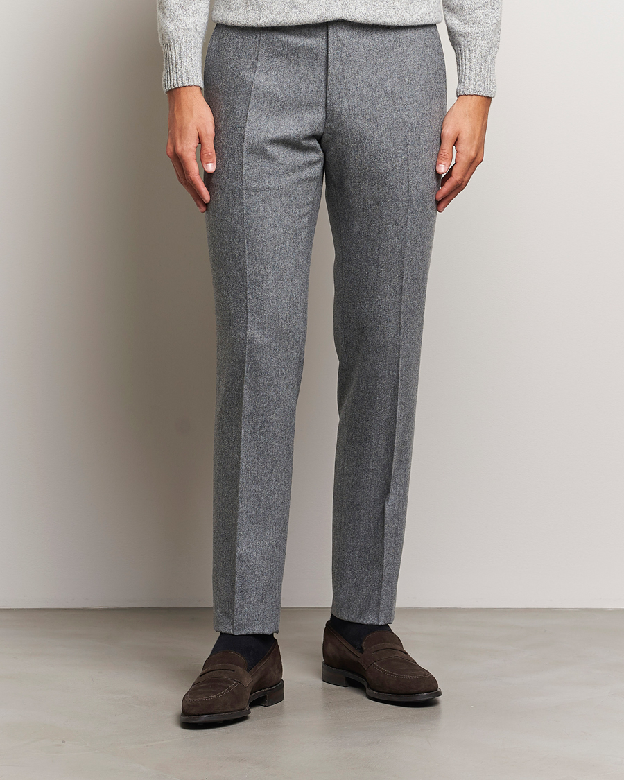 Men |  | Incotex | Slim Fit Carded Flannel Trousers Grey Melange