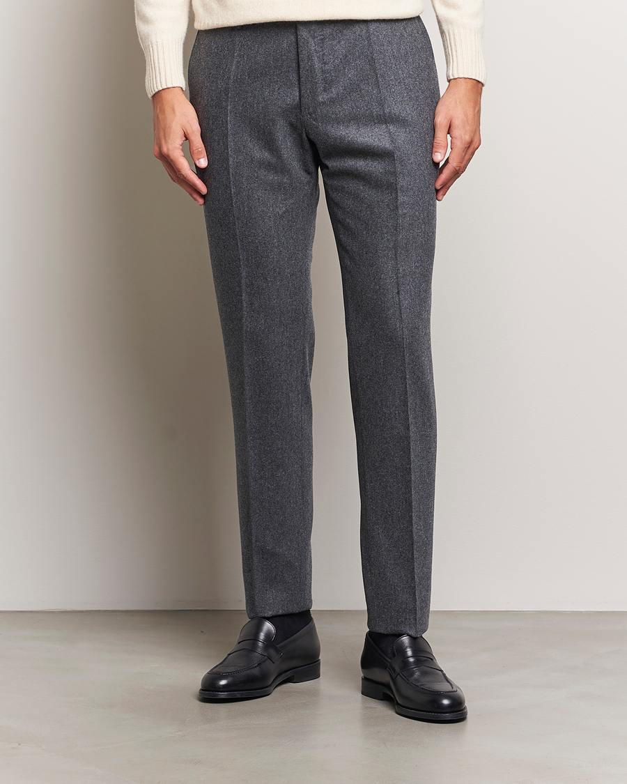 Men |  | Incotex | Slim Fit Carded Flannel Trousers Dark Grey