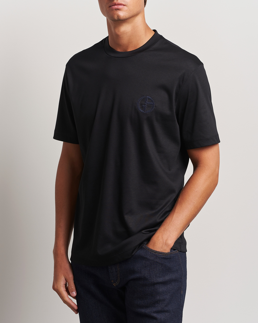Men | New product images | Giorgio Armani | Embroidered Monogram T-Shirt Black