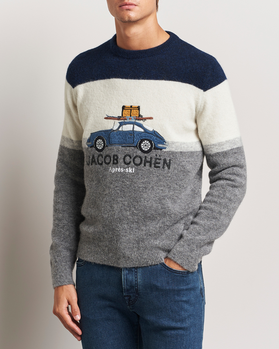 Men |  | Jacob Cohën | Alpaca/Wool Embrodery Sweater Blue/White/Grey