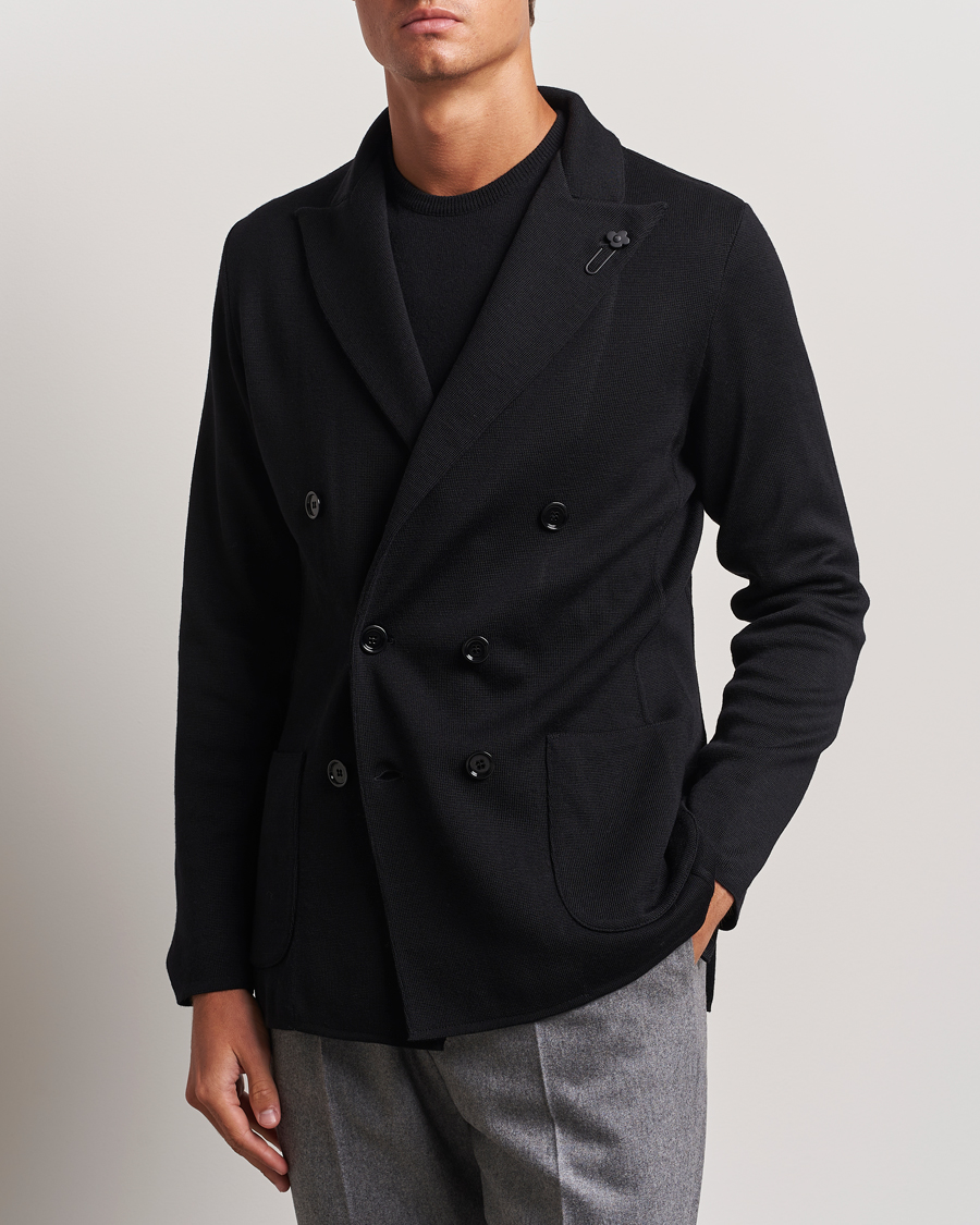 Men |  | Lardini | Knitted Double Breasted Wool Blazer Black