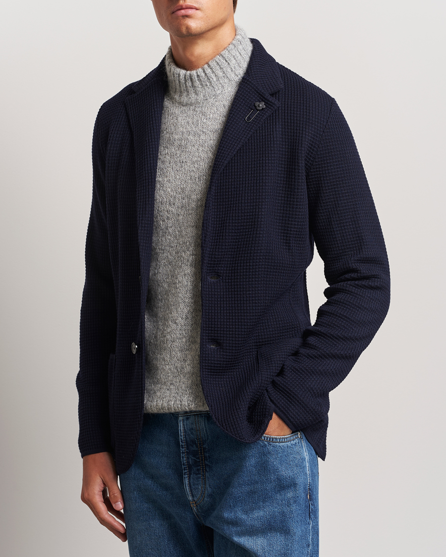 Men | Clothing | Lardini | Knitted Structure Wool Blazer Navy