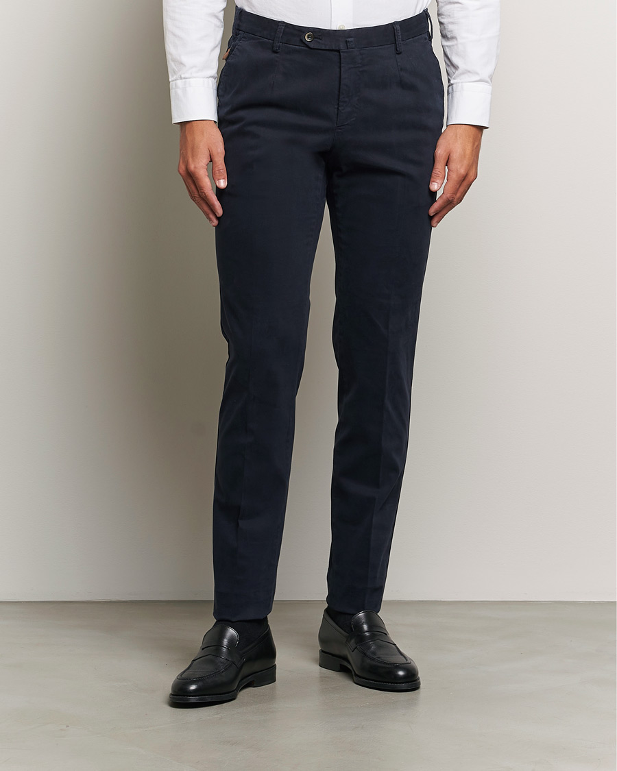 Men | Italian Department | PT01 | Slim Fit Pleated Cotton Trousers Navy