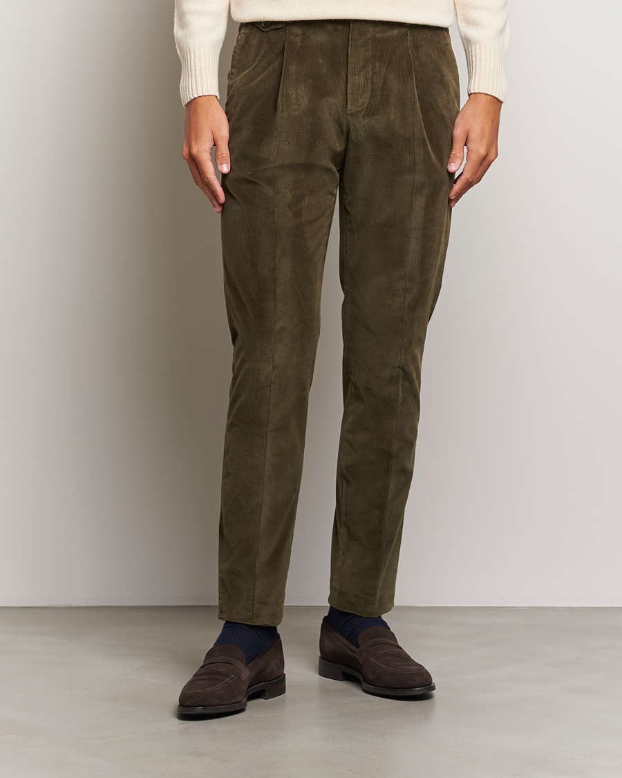 Men | New product images | PT01 | Slim Fit Corduroy Trousers Dark Green