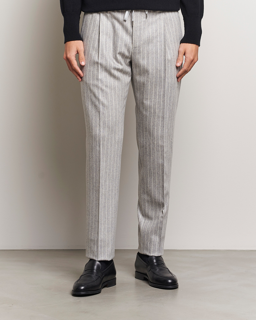 Men |  | PT01 | Slim Fit Wool/Cashmere Drawstring Trousers Light Grey 