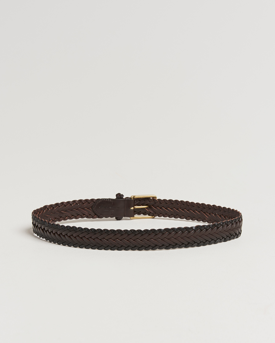 Men |  | Ralph Lauren Purple Label | Braided Leather Belt Dark Brown Calf