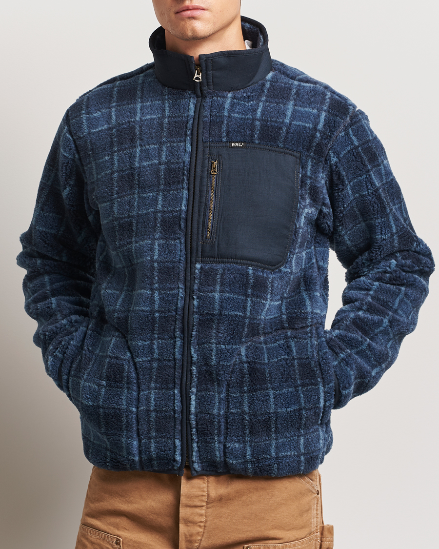 Men |  | RRL | Gabe Fleece Full Zip Navy Plaid