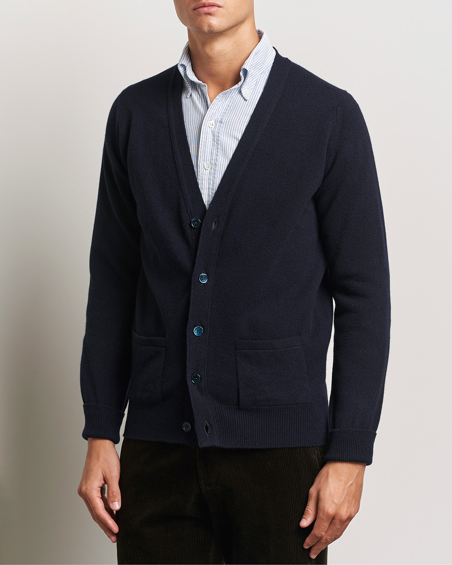 Men | Clothing | William Lockie | Rob Lambswool Cardigan Navy