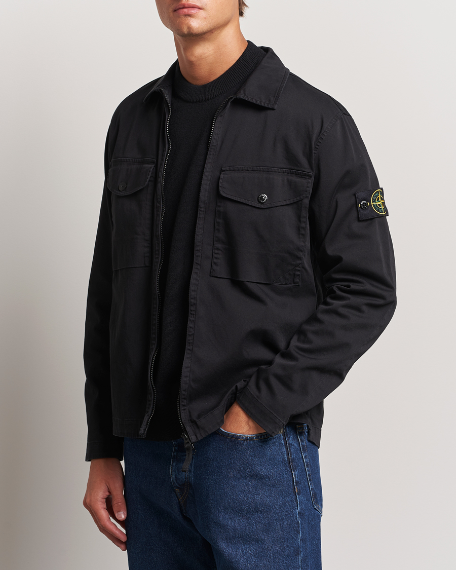 Men |  | Stone Island | Garment Dyed Cotton Zip Overshirt Black