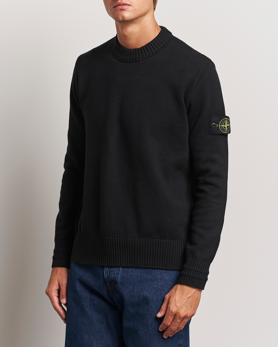 Men | Knitted Jumpers | Stone Island | Winter Cotton Knitted Crew Neck Black