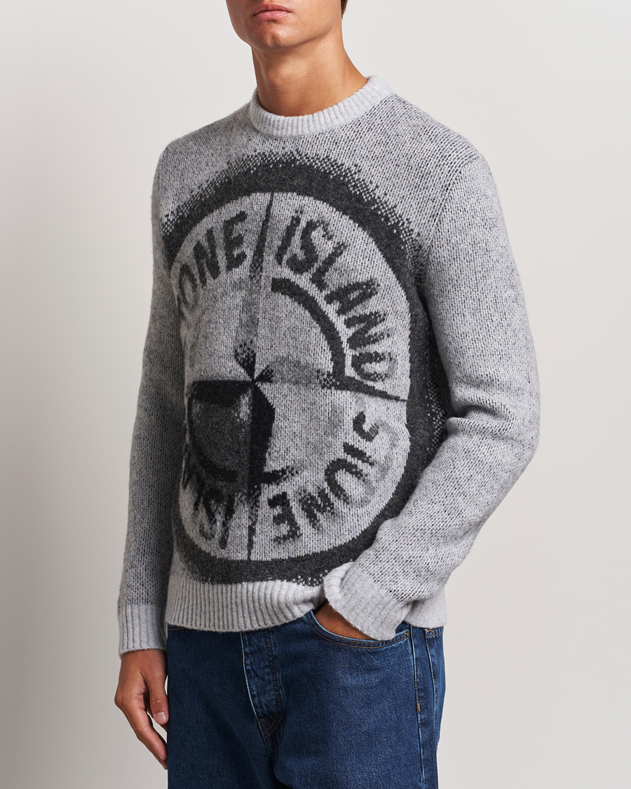 Men | Luxury Brands | Stone Island | Jaquard Knitted Wool Crew Neck Grey