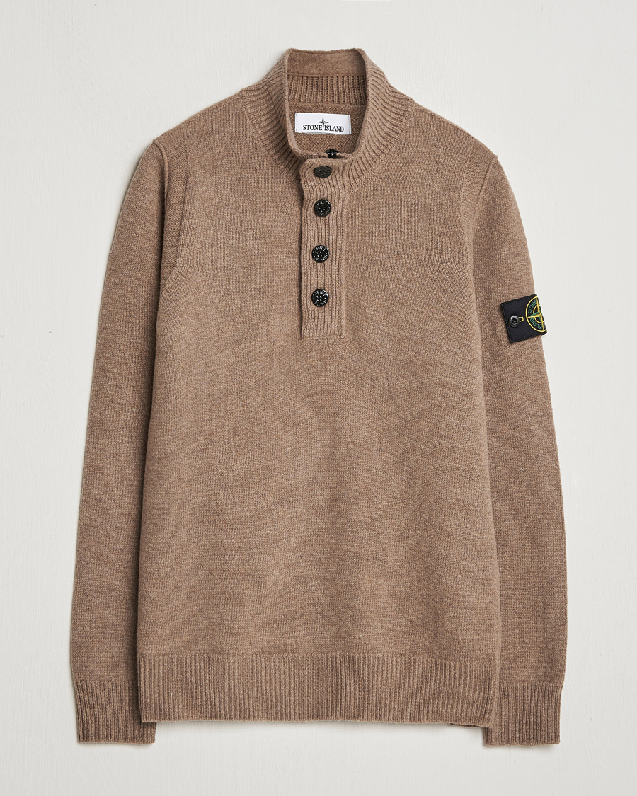 Stone Island Knitted Lambswool Half Button Zip Walnut at CareOfCarl.com