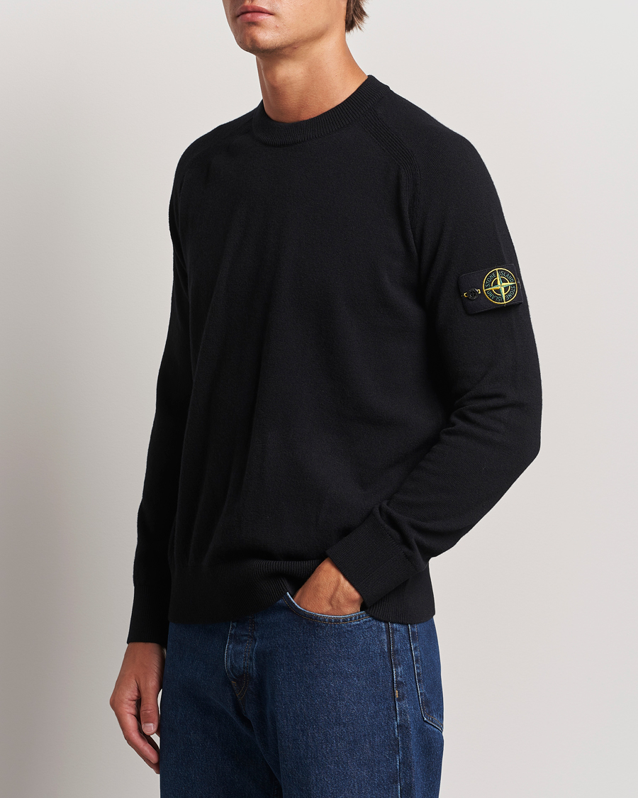 Men | Knitted Jumpers | Stone Island | Cardigan Knit Geelong Wool Crew Neck Black