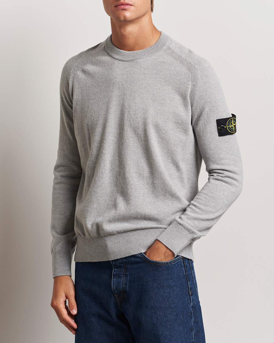 Men | Knitted Jumpers | Stone Island | Cardigan Knit Geelong Wool Crew Neck Melange Grey