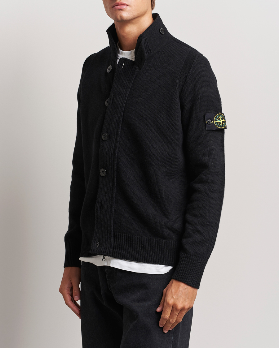 Men |  | Stone Island | Knitted Lambswool Zip Cardigan Black