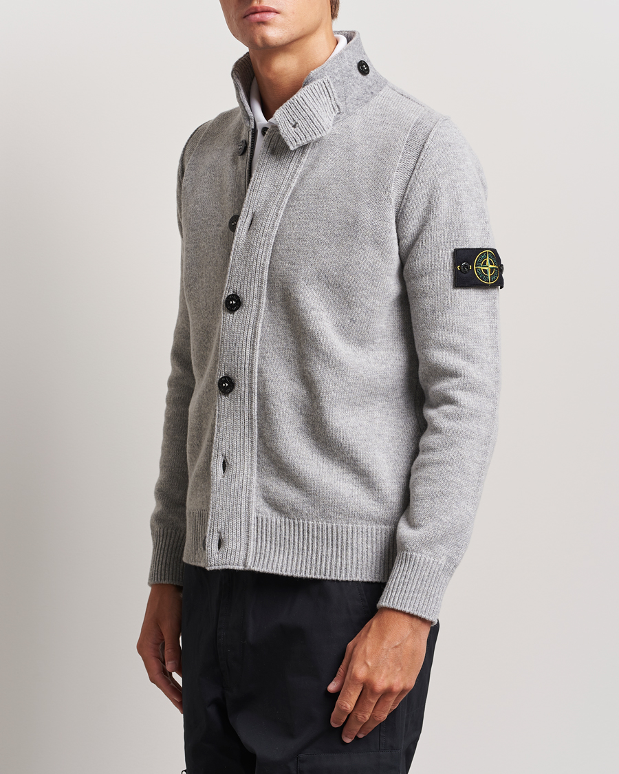 Men |  | Stone Island | Knitted Lambswool Zip Cardigan Melange Grey