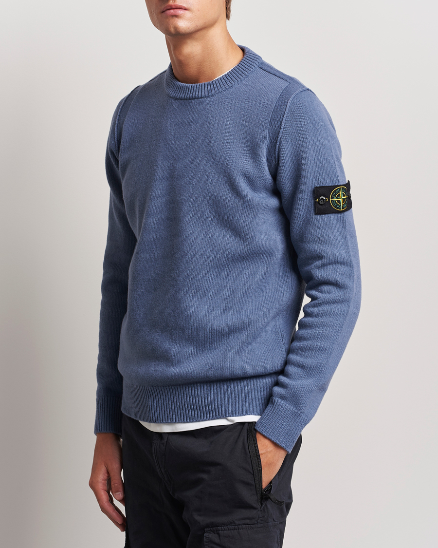Men |  | Stone Island | Knitted Lambwool Sweater Mid Blue