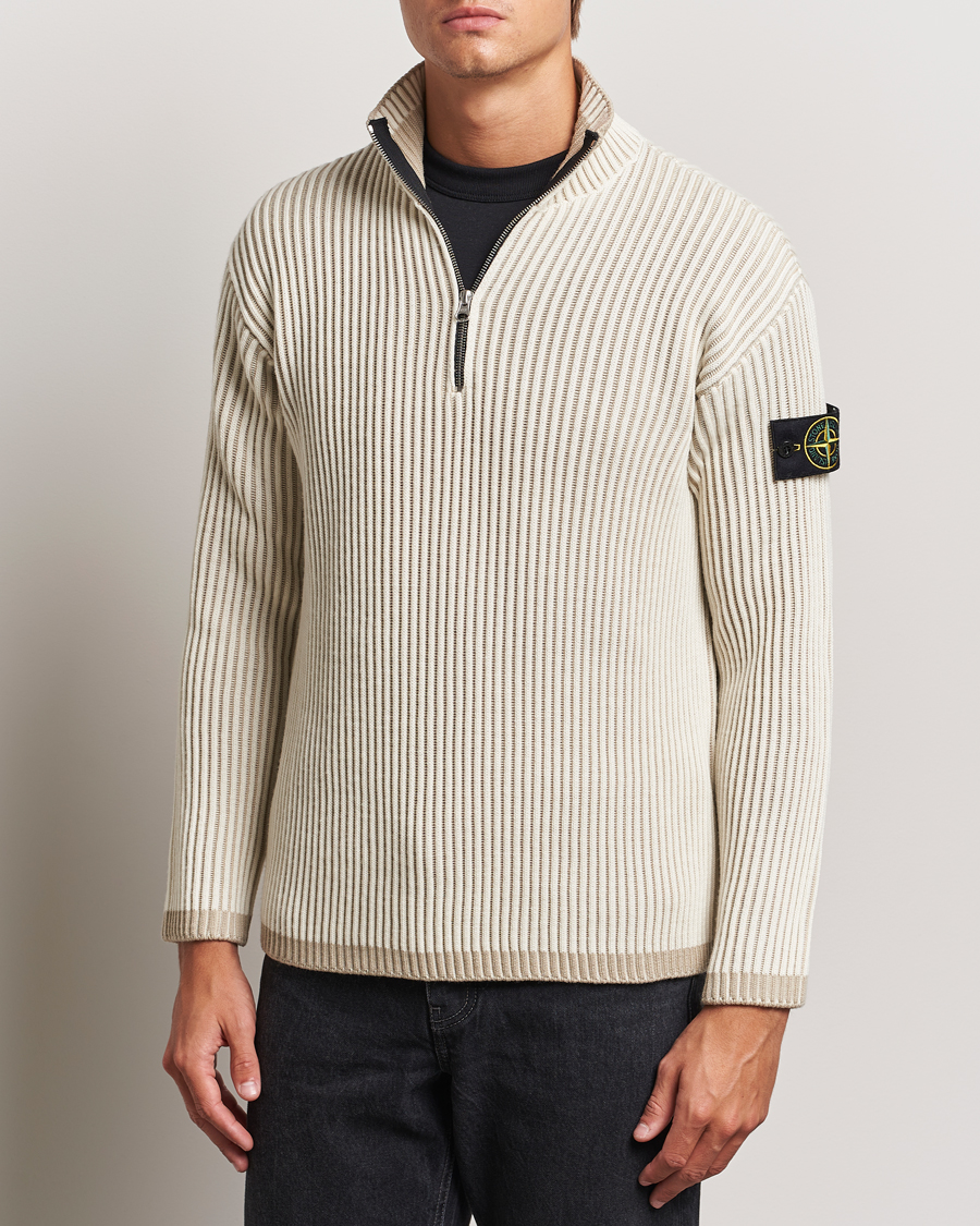 Men |  | Stone Island | Full Rib Wool Half Zip Natural