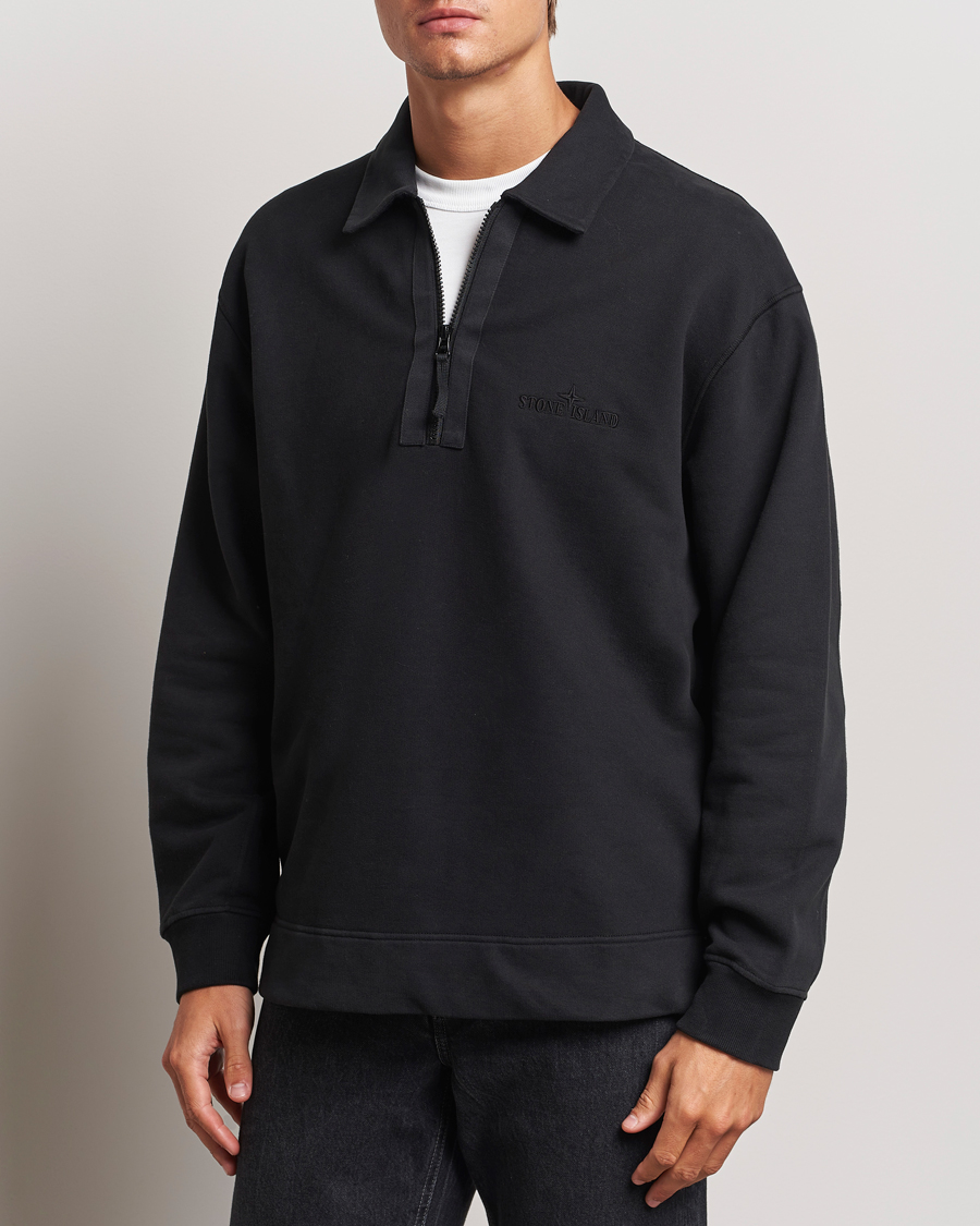 Men | Sweatshirts | Stone Island | Garment Dyed Fleece Zip Polo Black