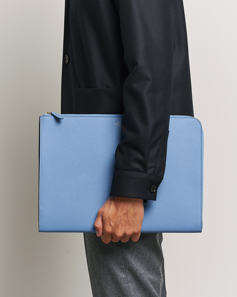 Men |  | Smythson | Panama Large Laptop Case Nile Blue