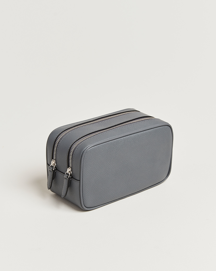 Men |  | Smythson | Panama Double Zip Washbag Storm Grey