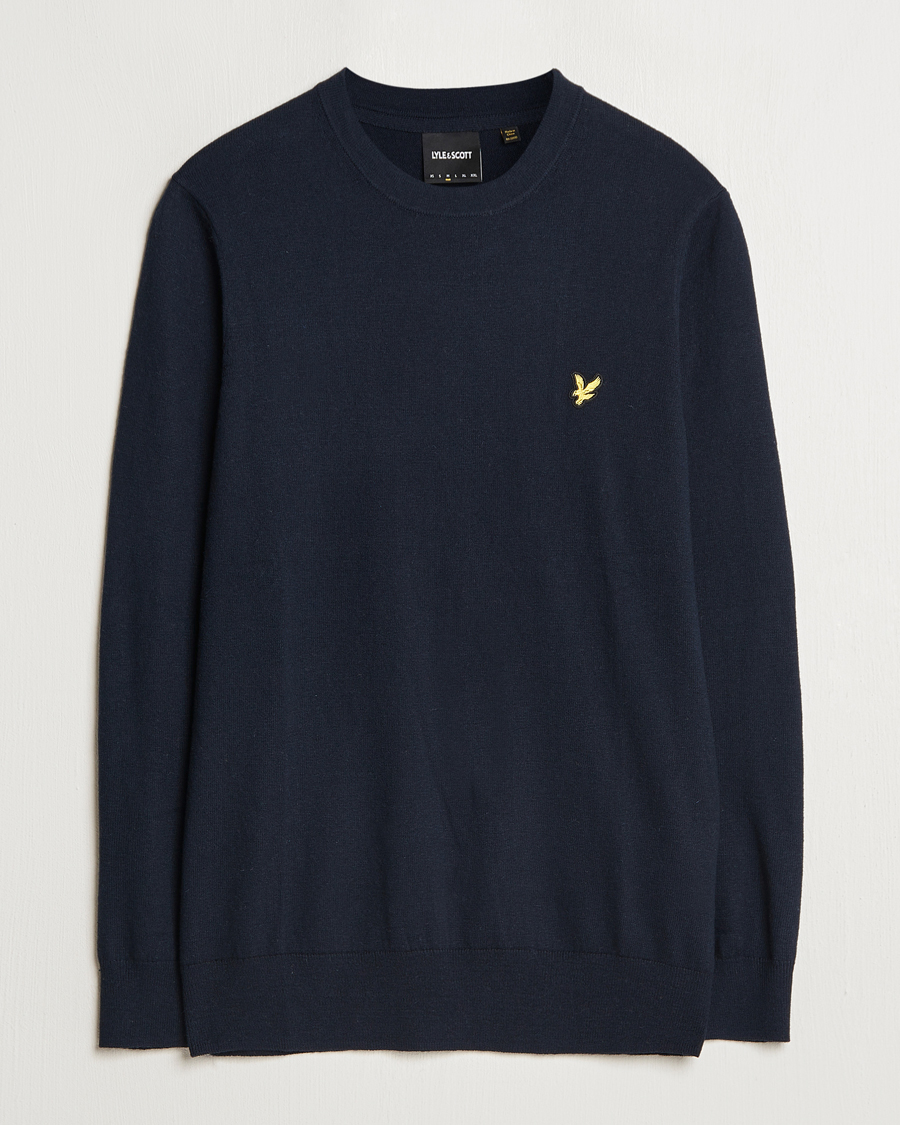 Lyle Scott Cotton Merino Crew Neck Jumper Dark Navy at CareOfCarl