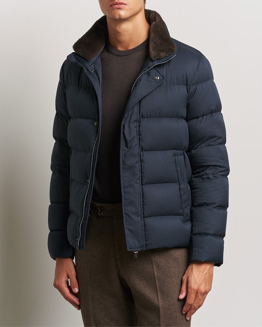 Men |  | Herno | Faux Fur Down Jacket Navy