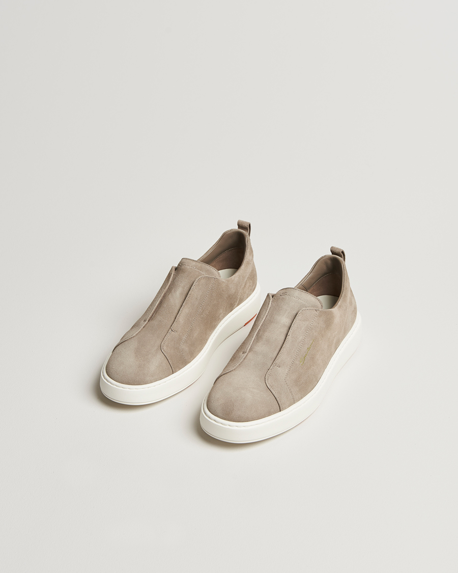 Santoni Cleanic No Lace Sneaker Taupe Suede at CareOfCarl