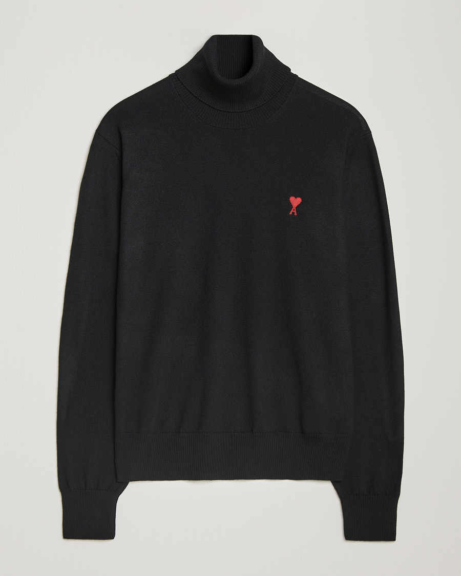 AMI Heart Logo Wool Turtleneck Black at CareOfCarl.com