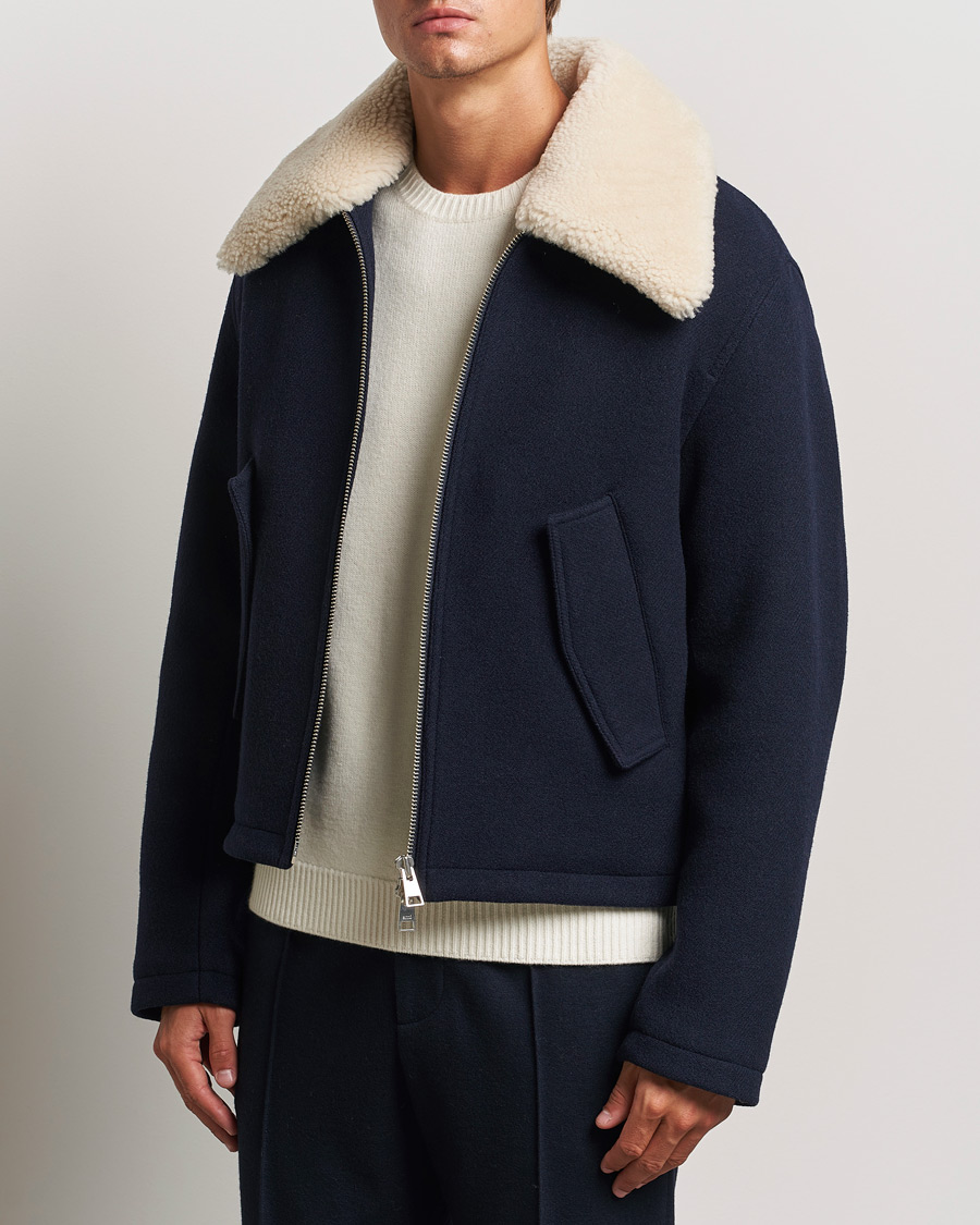 Men |  | AMI | Wool Shearling Bomber Jacket Navy