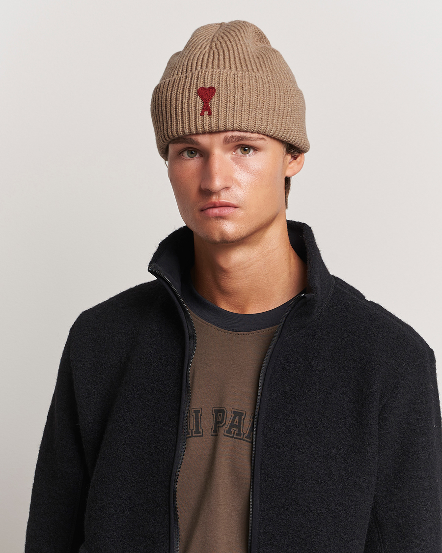 Men | Accessories | AMI | Heart Logo Beanie Camel