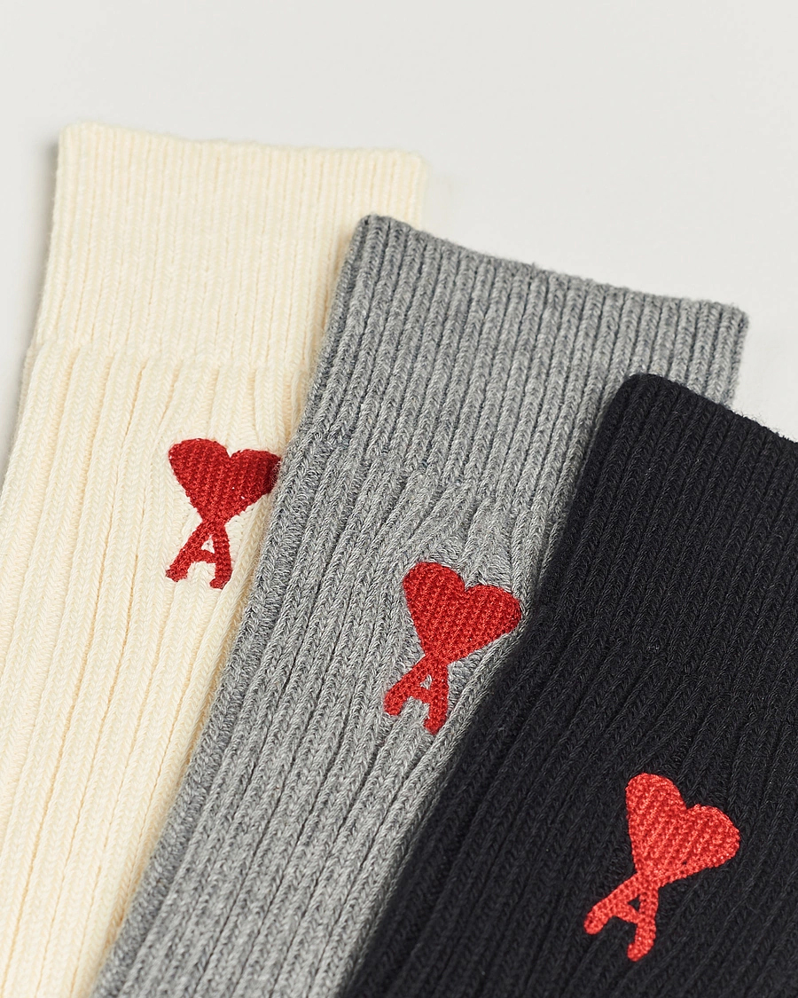 Men |  | AMI | 3-Pack Heart Logo Socks White/Grey/Black