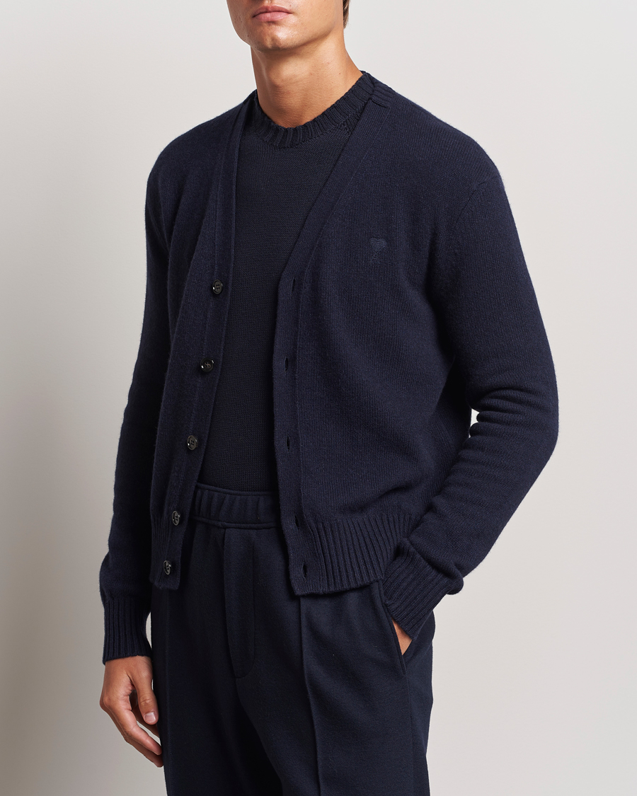 Men |  | AMI | Tonal Heart Logo Wool Cardigan Navy