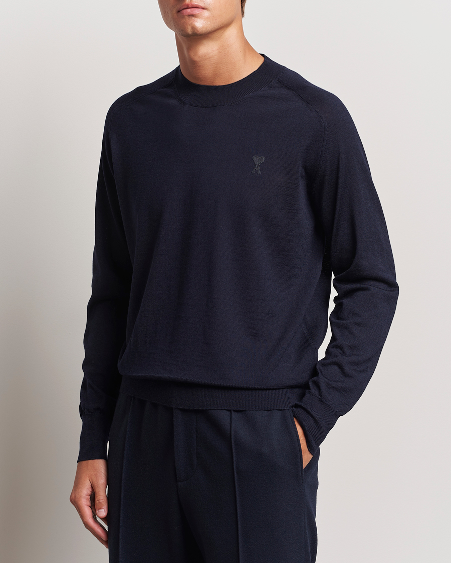 Men |  | AMI | Tonal Heart Logo Wool Crew Neck Navy