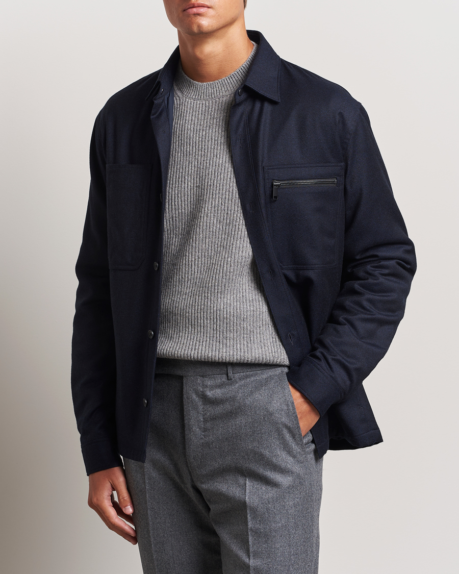 Men | Luxury Brands | Zegna | Techmerino Flannel Shirt Jacket Navy