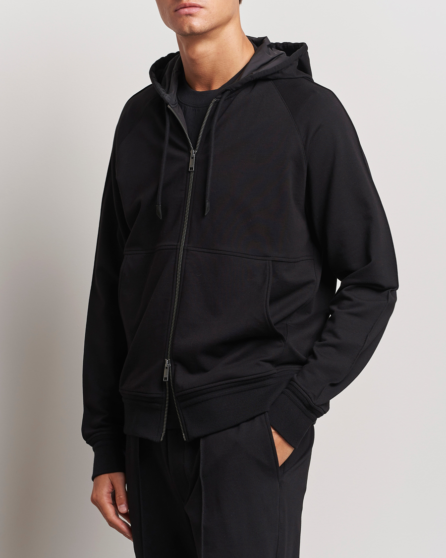 Men |  | Zegna | Cotton Stretch Zip Hoodie Black