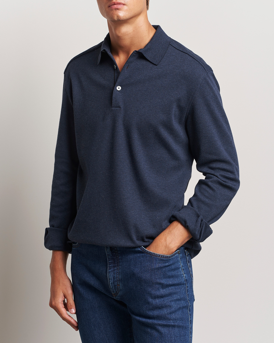 Men |  | Zegna | Soft Cotton Long Sleeve Polo Navy