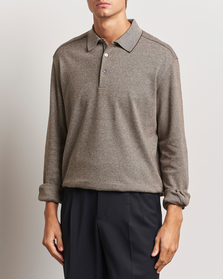 Men |  | Zegna | Soft Cotton Long Sleeve Polo Beige