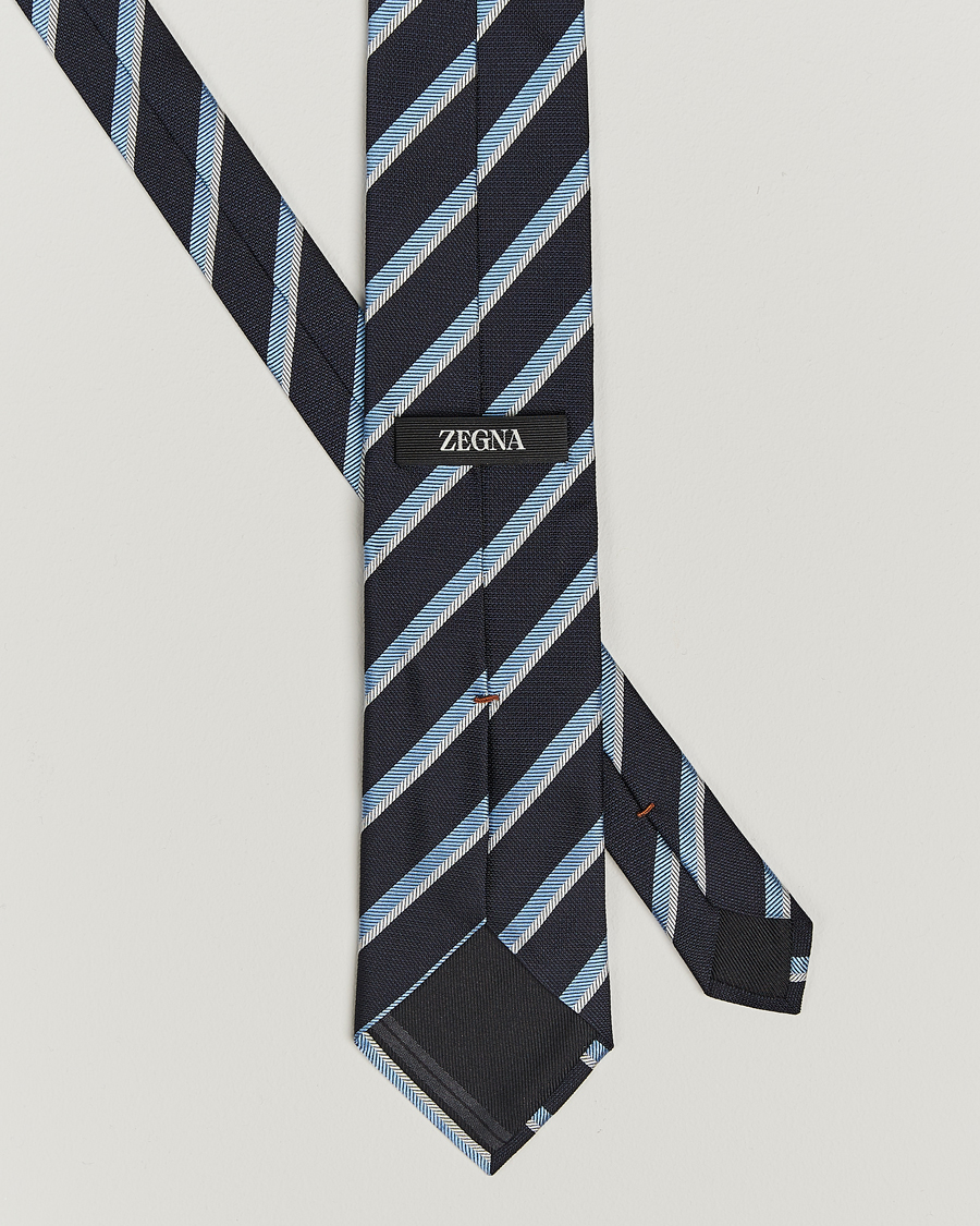 Men |  | Zegna | Regimental Stripe Silk Tie Navy