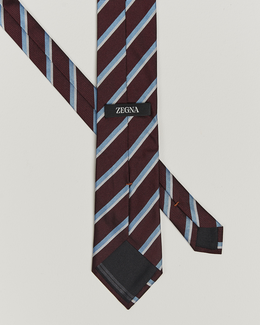 Men |  | Zegna | Regimental Stripe Silk Tie Burgundy