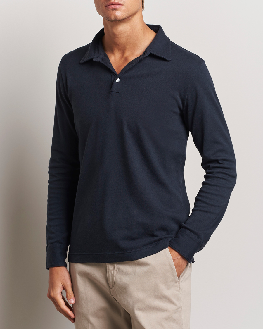 Men | Polo Shirts | Zanone | Heavy Jersey Long Sleeve Polo Navy