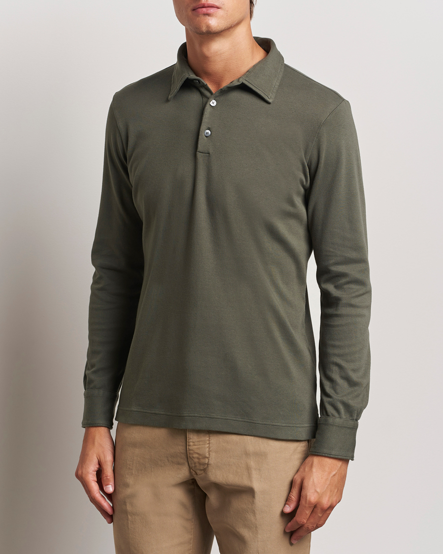 Men | Polo Shirts | Zanone | Heavy Jersey Long Sleeve Polo Olive